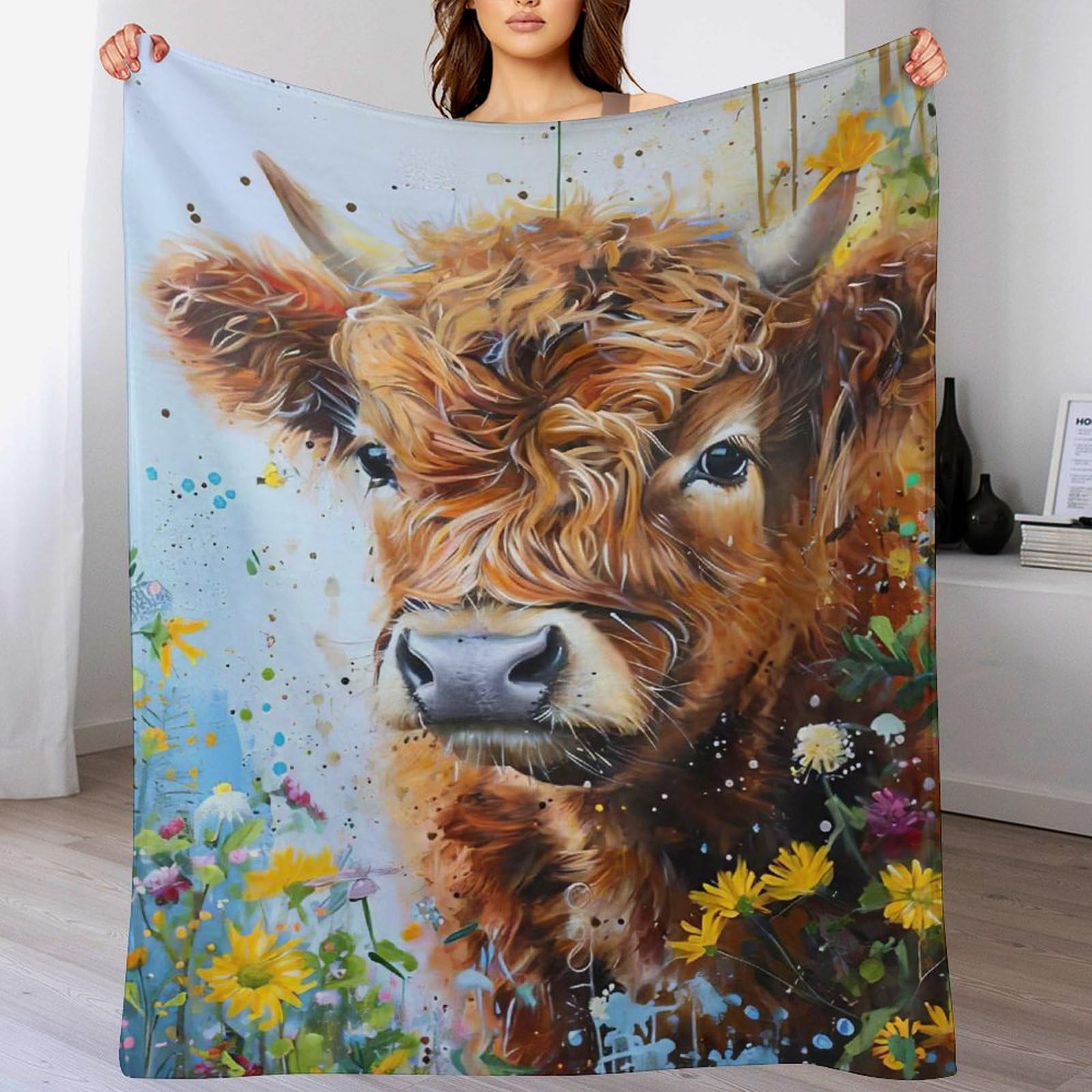 Couverture de lit en flannel motif vache jeté de canapé chaud pour quatre saisons 130x150cm