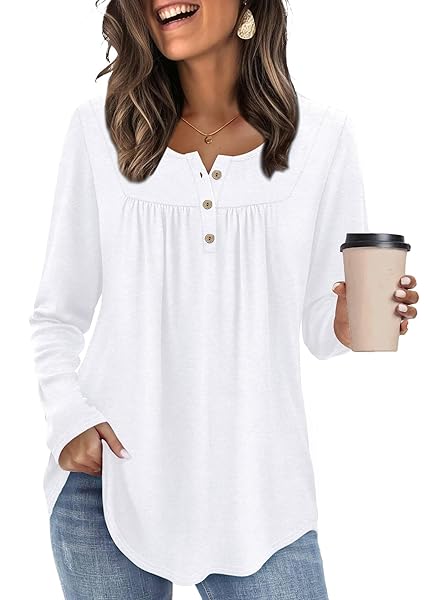 WIHOLL Long Sleeve Shirts for Women Fall Outfits 2025 Crewneck Casual Tunic Tops Trendy Blouses Fashion Clothing