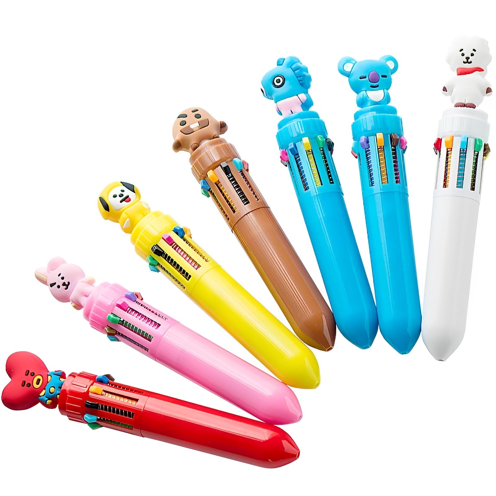 Silly Panda 10-in-1 Pens for Kids Multi-color Ballpoint Pen K-Pop Cartoon For School Office Student Supply Random Set of 5