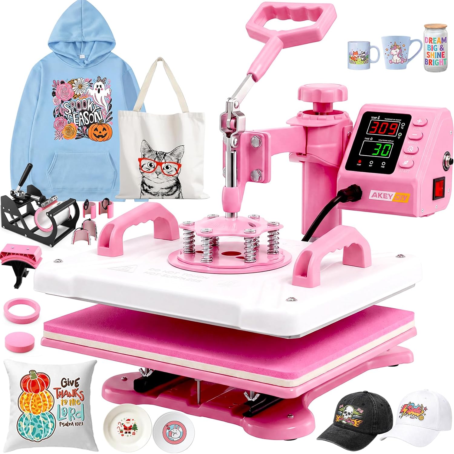 Whubefy 8 in 1 Heat Press Machine, Pink T Shirts Pressing Machine 12x15Inch