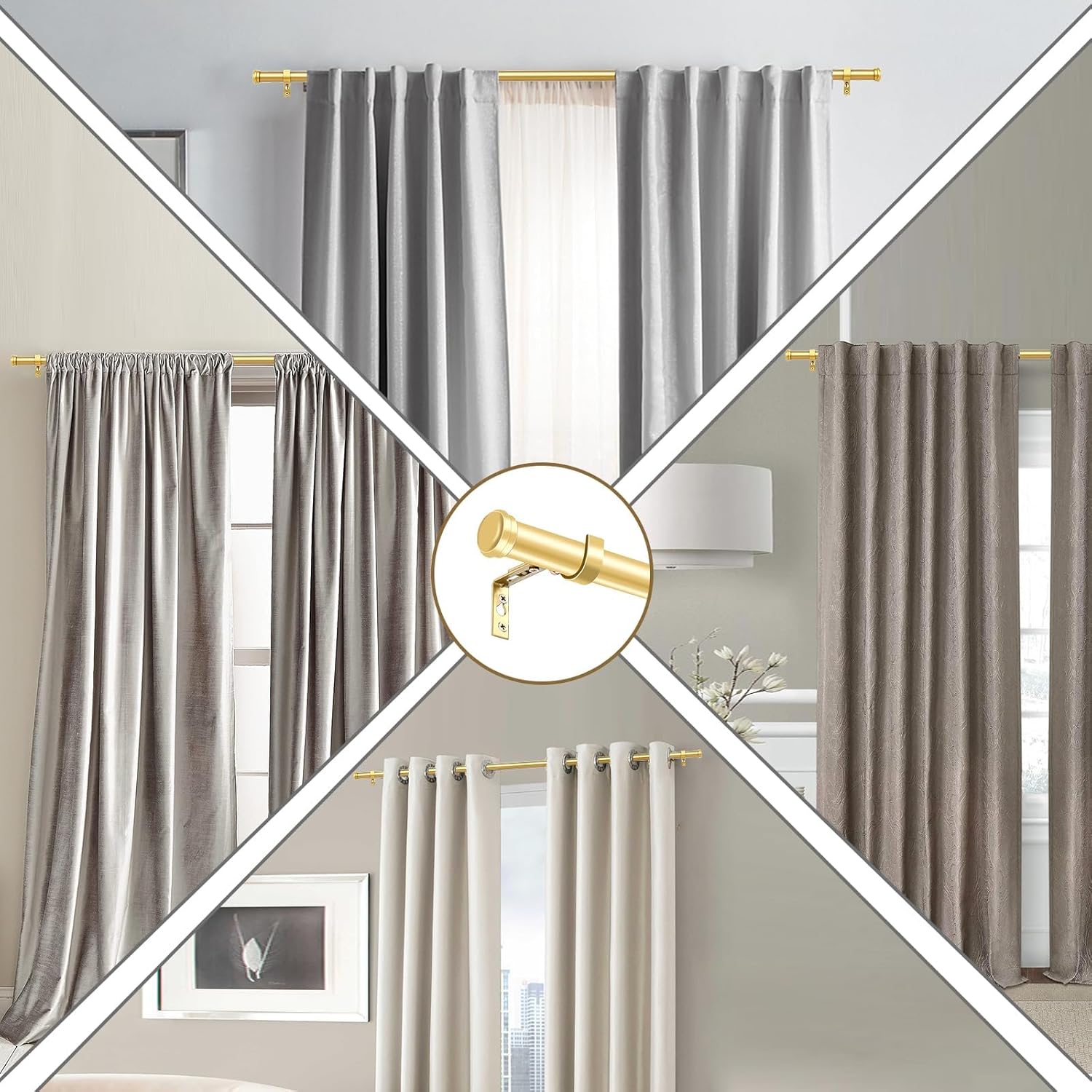 The gold curtain rod is suitable for curtain rods ranging from 144 to 168 inches, adjustable and easy to install, suitable for terraces, farmhouses, bedrooms, and living rooms (gold 32-86 inches)