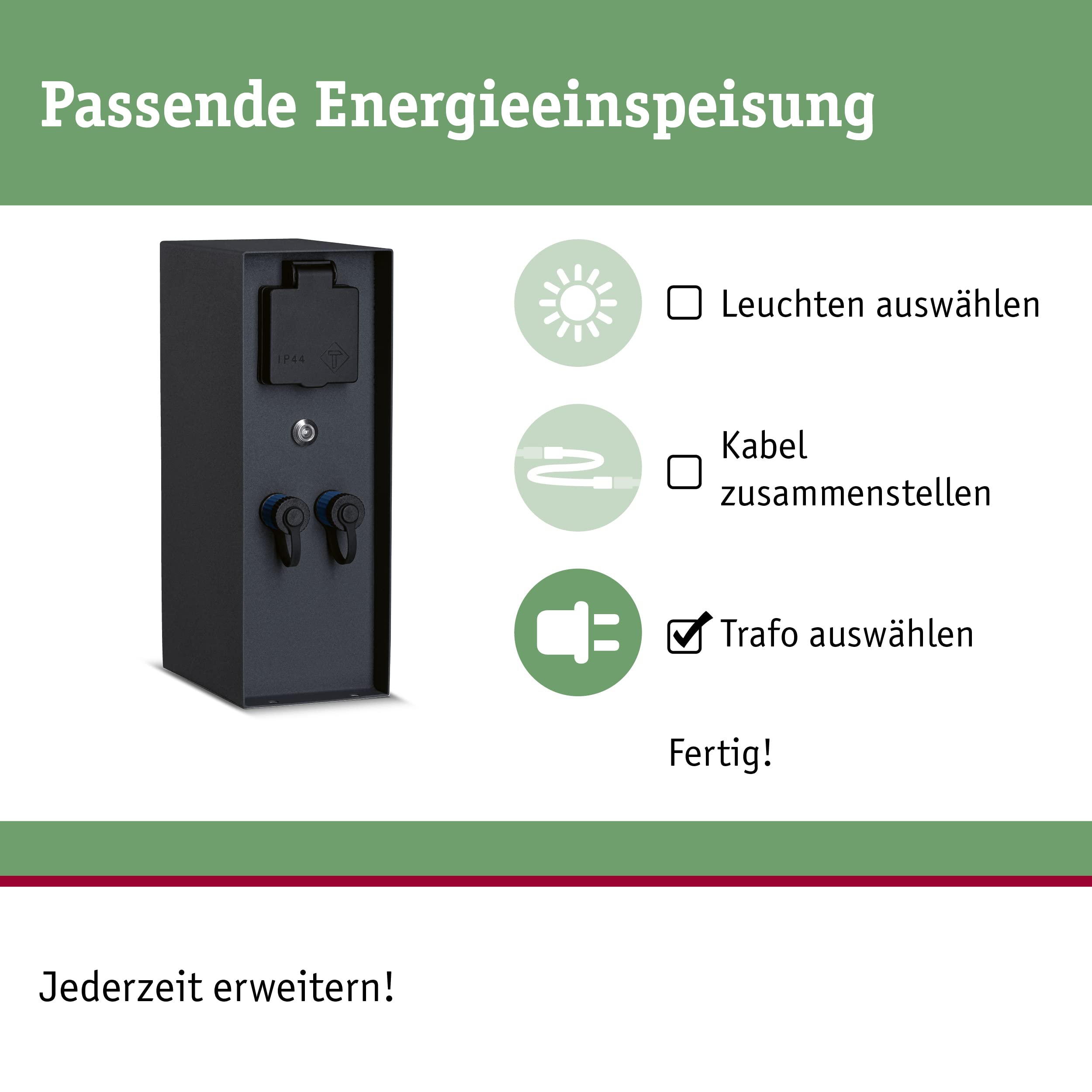 Paulmann 94701 Plug & Shine - Lámpara de exterior con sensor crepuscular, IP44, conectores 2 x 230 V, 2 x Plug & Shine 24 V