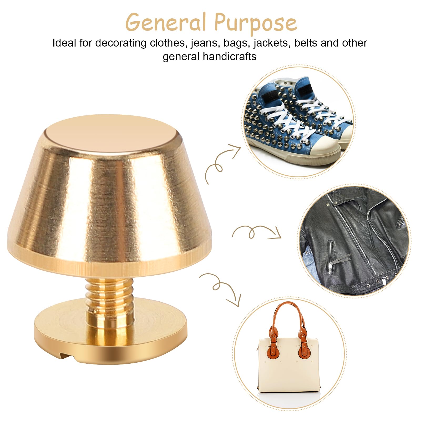 Yosoo Health Gear 10Pcs Handbag Feet Nailhead Metal Screw Back Cap Rivets Feet Nailhead Purse Handbag Luggage Flat Stud Rivet 12mm Brass Material Leather Craft - Image 2