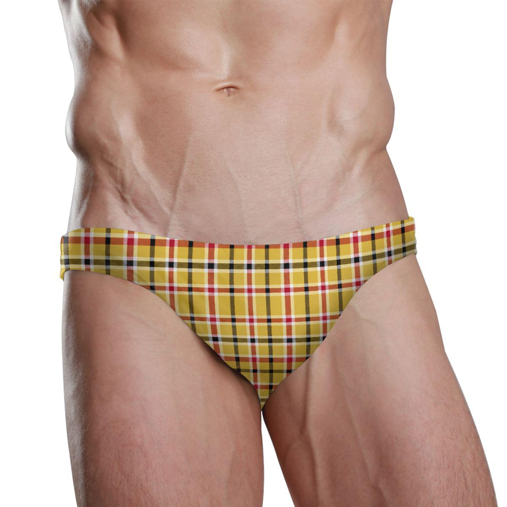 Yellow Buffalo Check Plaid Swim Briefs for Men Swimsuit Bikini Swimwear S B0404524