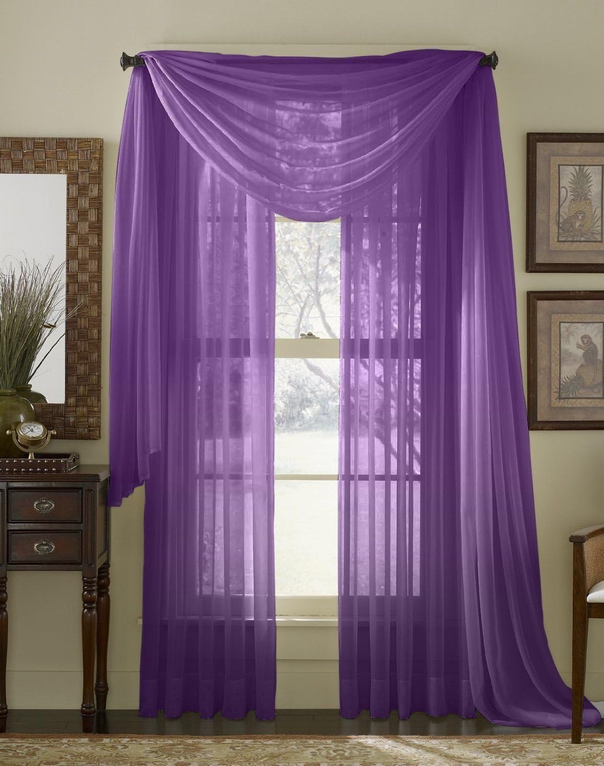 Qutain Home 2-Piece Solid Purple Sheer Window Treatment Curtains Drape Panels 60"x63"