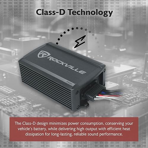Miniatura 7 de Rockville PS20 150W RMS Amplificador Bluetooth de 2 canales, IP65 impermeable, clase D, ecualizador de graves, compacto, fácil de instalar, para