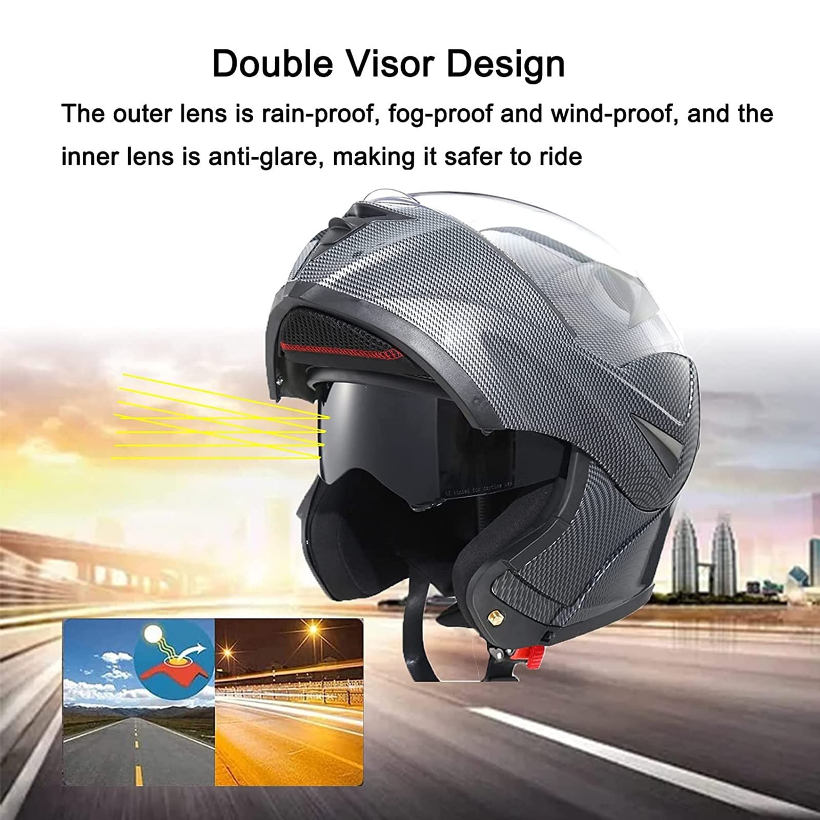 Motorradhelm Klapphelme Integralhelm,ECE-Zertifiziert mit Doppelvisier Sonnenblende Klapphelm Motorradhelm Integralhelm Outdoor Schutzhelm für Erwachsene Damen Herren C,S=55~56cm