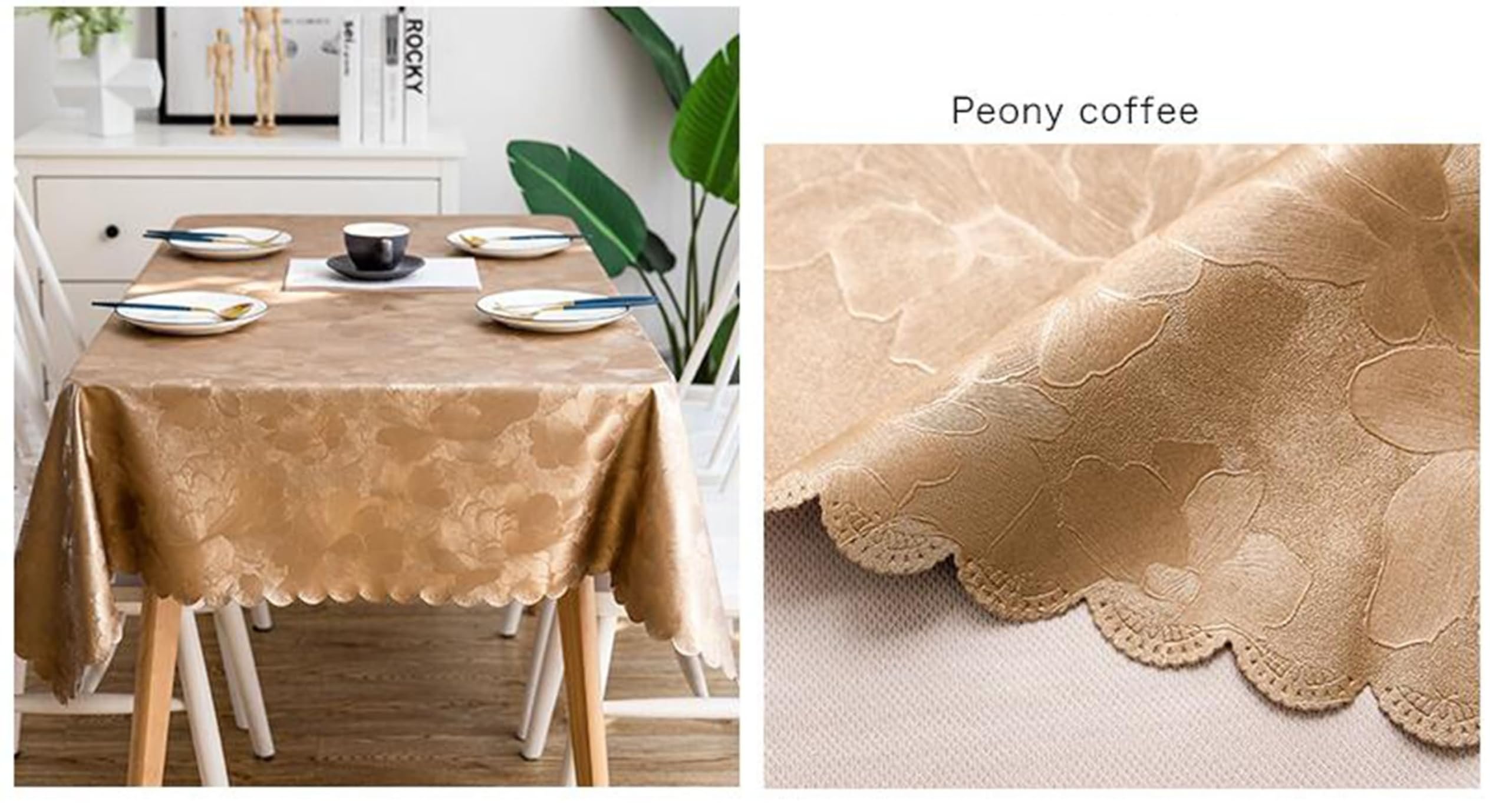 Kawowy prostokątny obrus 55 W x 86 L cm, wzór kwiatów PCW, obrus do użytku na zewnątrz