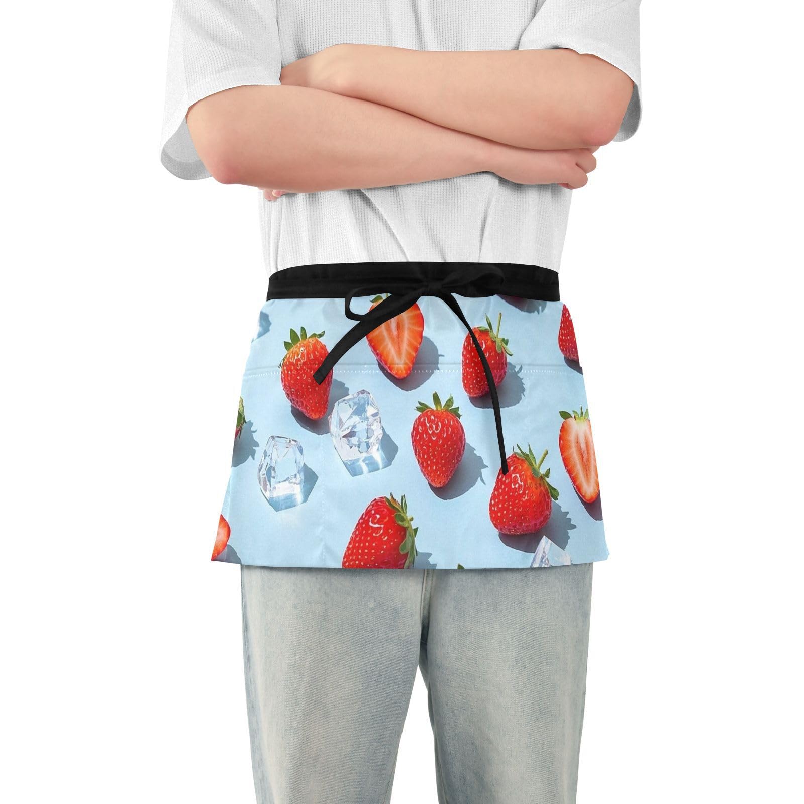 FASHON&FASCIN Server Apron with Pockets Waist Aprons Half Waitress Apron Strawberry Pattern for Gardening Restaurant,Multi24