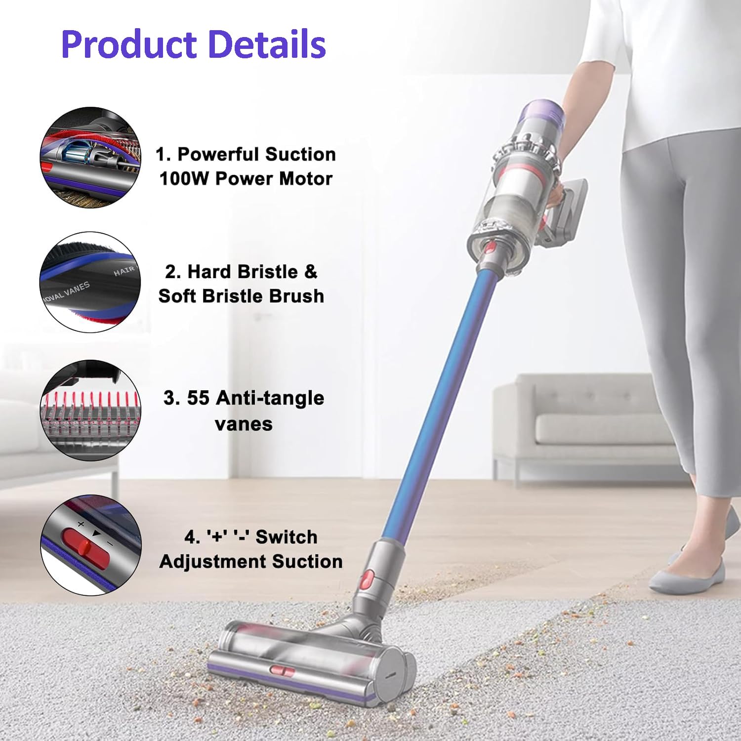 Brosse High Torque pour Dyson V11 V15 V10 V8 V7, Anti-Enchevêtrement Brosse, Motorisée Brosse pour Dyson V11 V15 V10 V7 V8, Aspiration Réglable, Brosse Turbine pour Sols Durs et Tapis