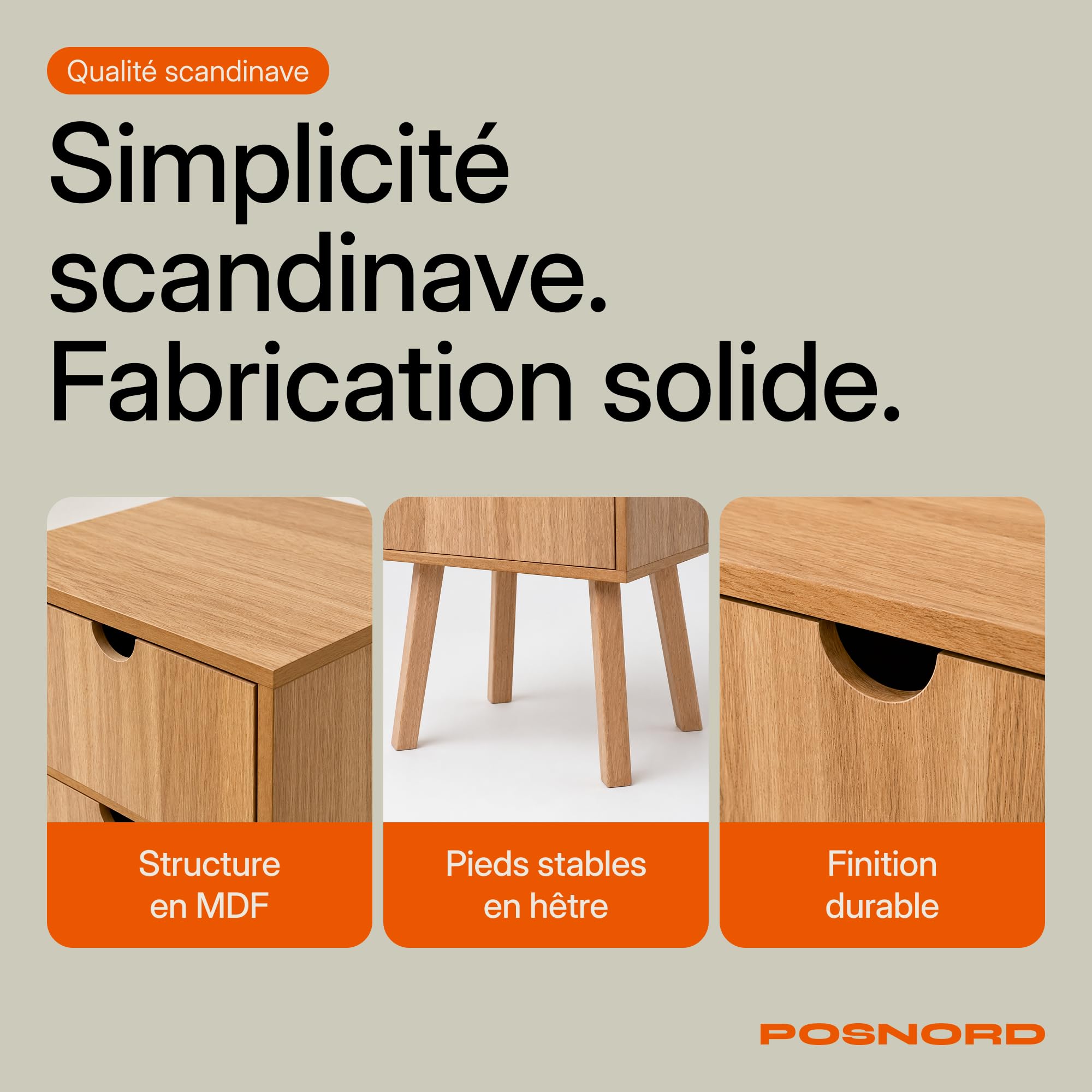 Table de Chevet Bois L34.5 x P30 x H55.5 cm, Table de Nuit Moderne avec 2 Tiroirs, Meuble de Chevet MDF Pieds Bois Massif, Couleur Chêne/Chêne