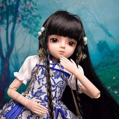 Miniatura 6 de Proudoll Muñeca BJD de 1/4 de 18 pulgadas con articulación de bola, 23 articulaciones de movimiento, figuras de acción, vestido, peluca, horquilla +