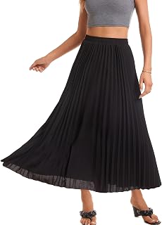 Damen-Faltenrock, hohe Taille, elastisch, Stretch, lang, knöchellang, schwingend, A-Linie, Strand, Maxirock