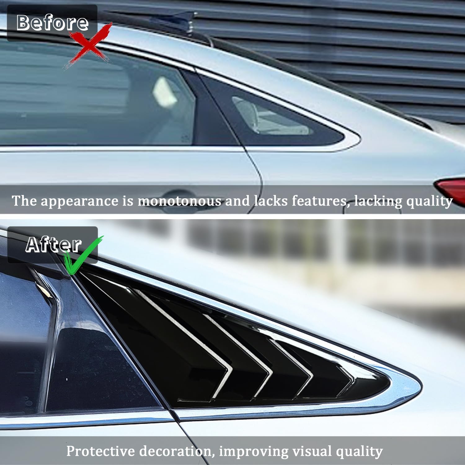 Kurtz Rear Side Window Louvers for Hyundai Sonata 2015 2016 2017 2018 2019 Air Vent Scoop Shades Cover Blinds Trim Sport Accessories ABS Bright Black 2PCS
