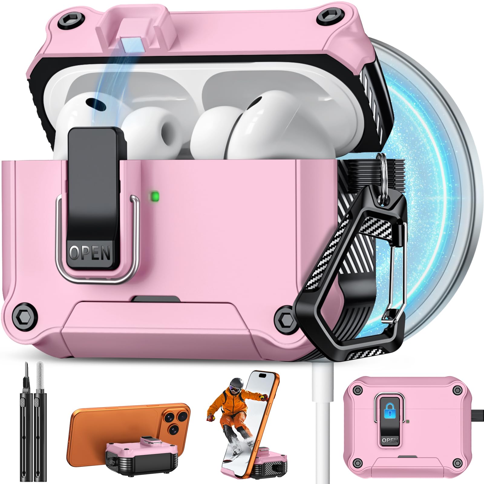 Pohgelan for AirPods Pro 3 Case with Safety Lock-Pink