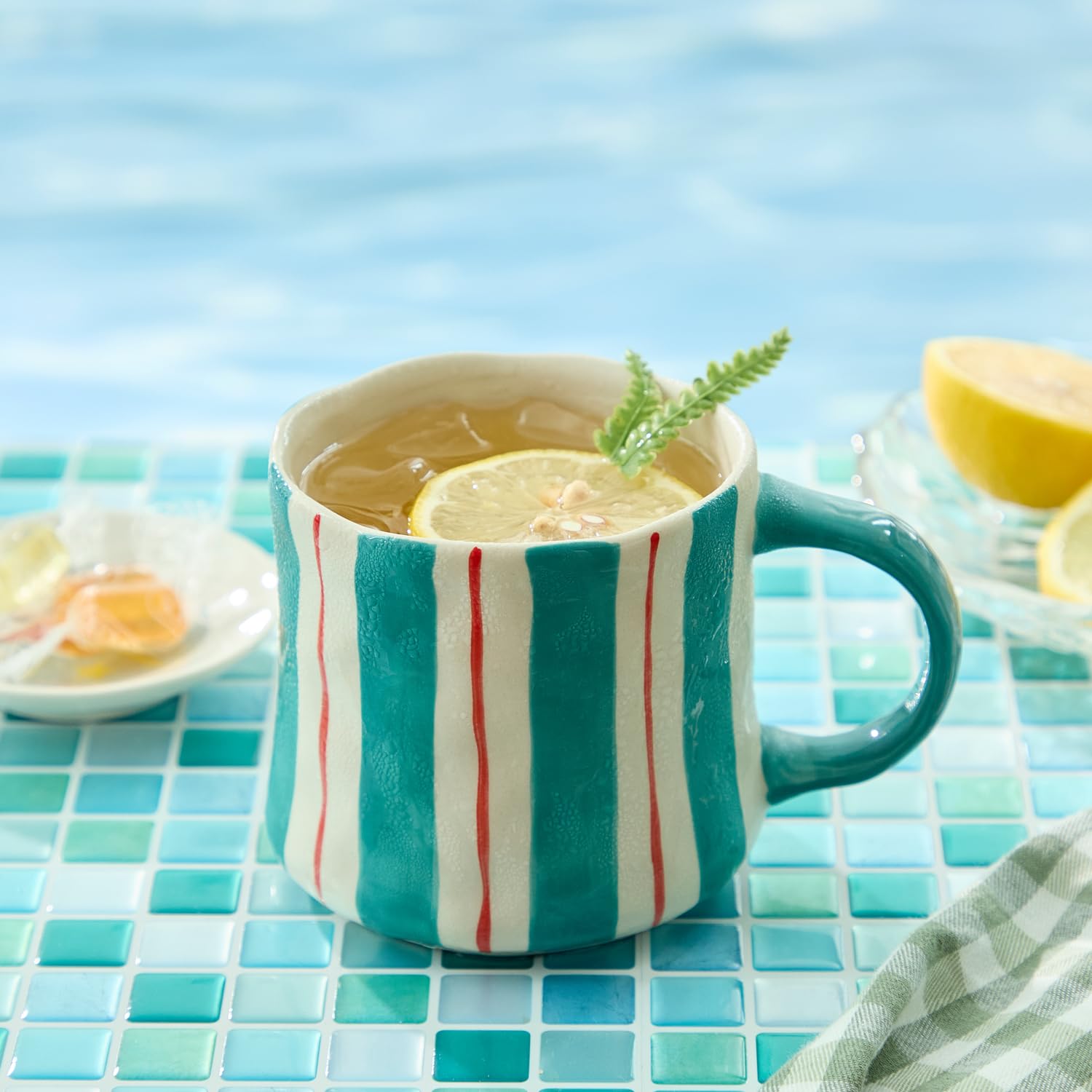 Stripe Ceramic Coffee Mugs, 12oz Vibrant Striped Red and Green Alternating Design Cute Mugs, Dishwasher & Microwave Safe Cups for Coffee, Tea, and