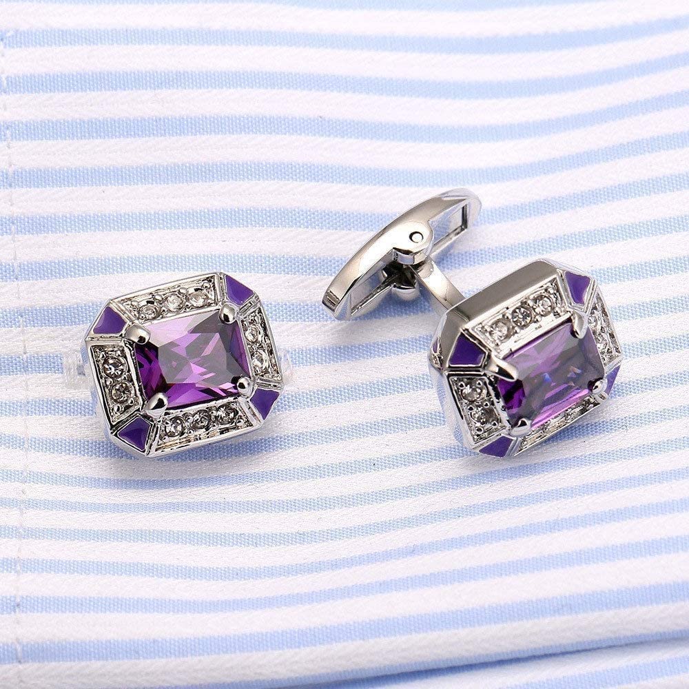 CCBUY Gemelli da Uomo Stile Elegante Gemelli da Polsino Regalo Camicia da Abito da Sposa per Feste Gioielli da Uomo Incollaggio Gemelli in Cristallo Viola Abbigliamento Accessori Moda
