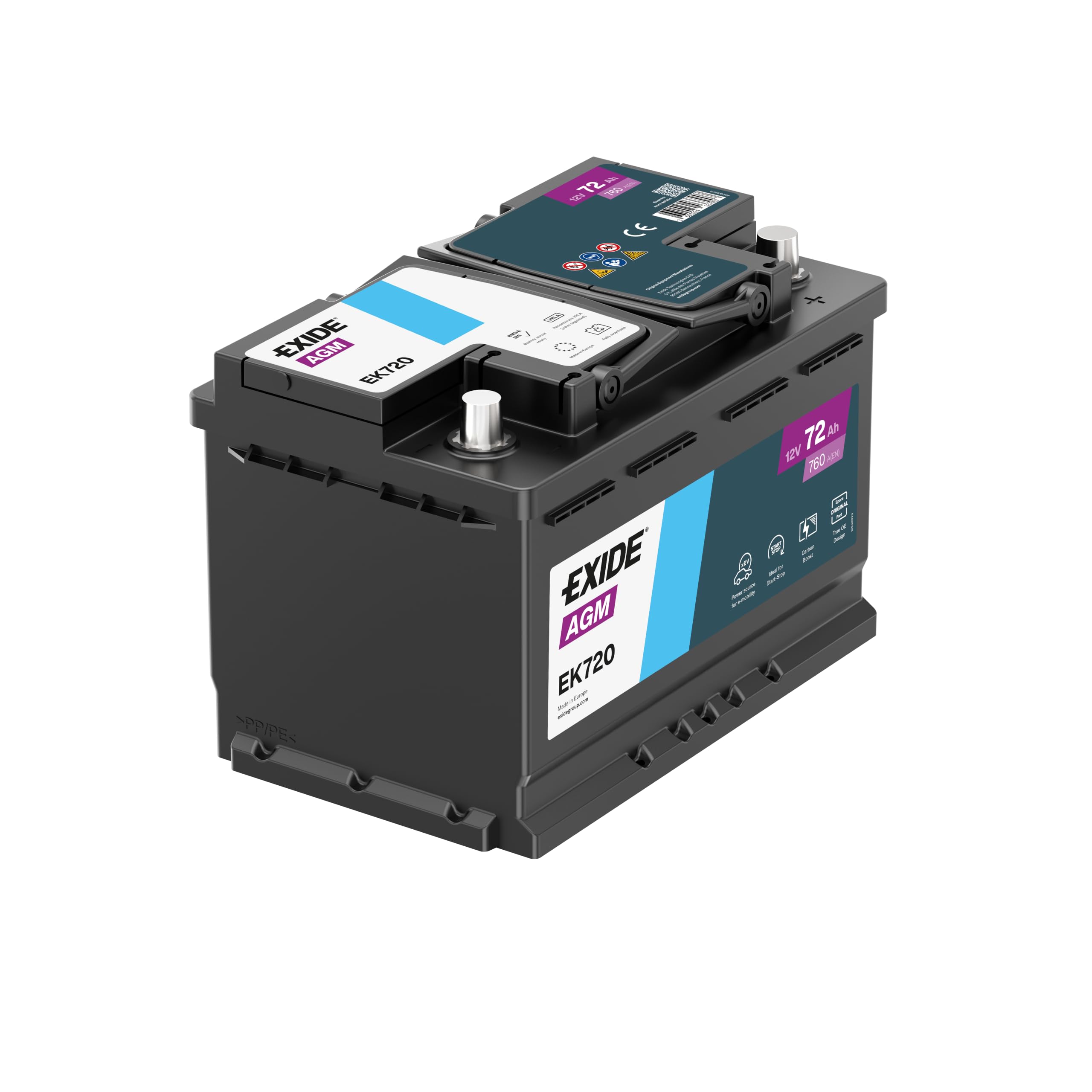 EXIDE EK720 STOP & START AGM Starterbatterie 72Ah 12V 760A AGM DIN/ISO L3