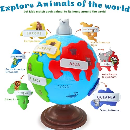 Miniatura 2 de Globo giratorio para niños  Juguete interactivo de aprendizaje de geografía para niños de 3 años, globo educativo de 8 pulgadas con 6 continentes y