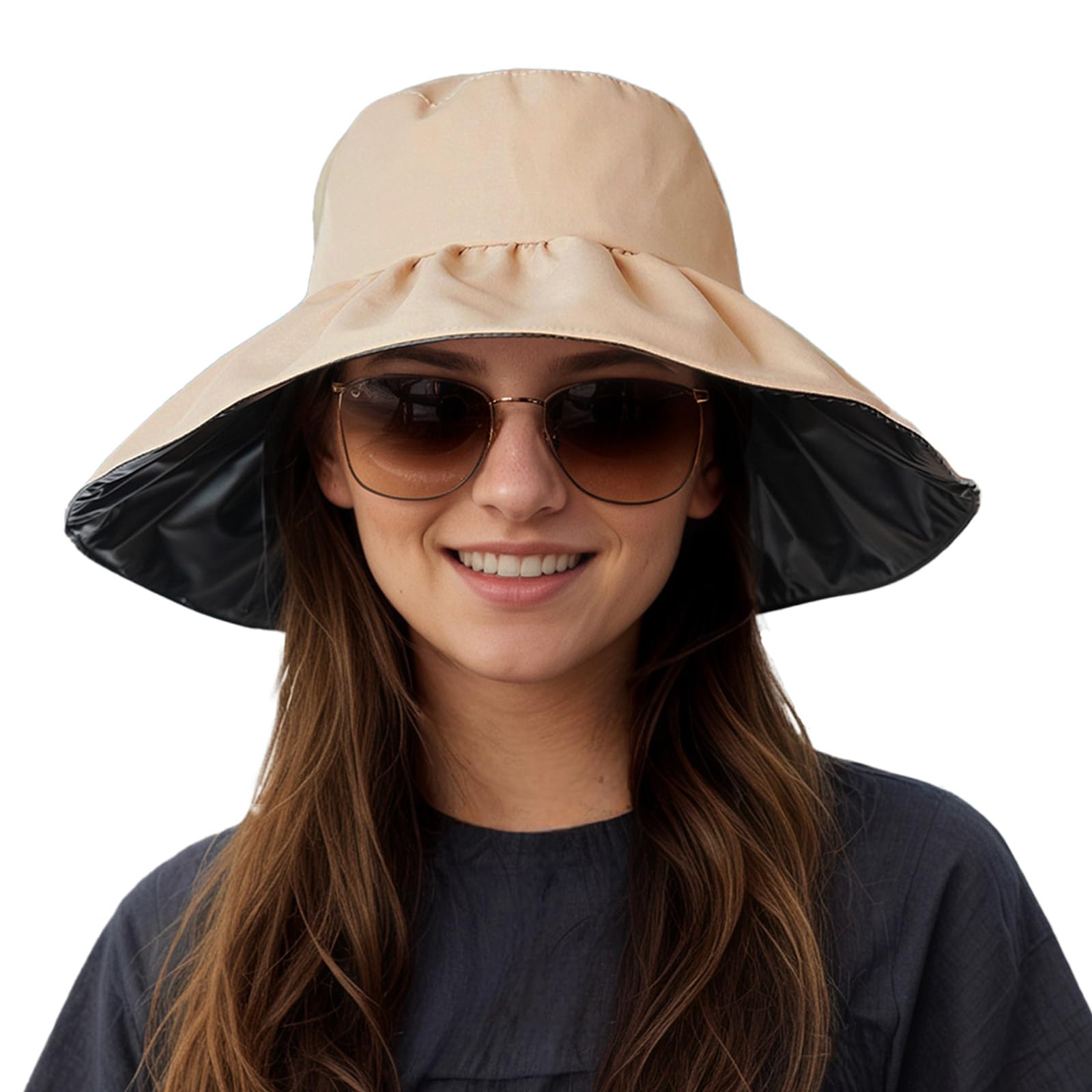 Wide Brim Sun Hats for Women Summer UPF50+ Foldable Beach Hat for Gardening Hiking Fishing Apricot