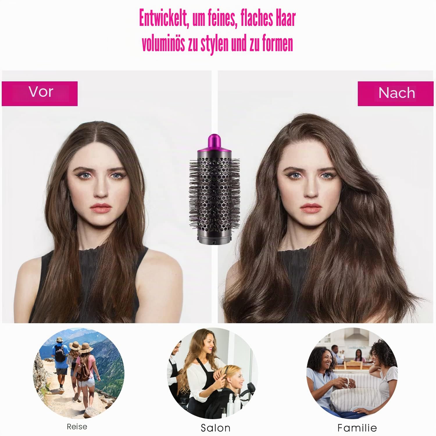 Runde Volumenbürste für Dyson für Airwrap Styler Aufsatzteil mit Adapter für Dyson Haartrockner Umwandlung auf Lockenstab Styler
