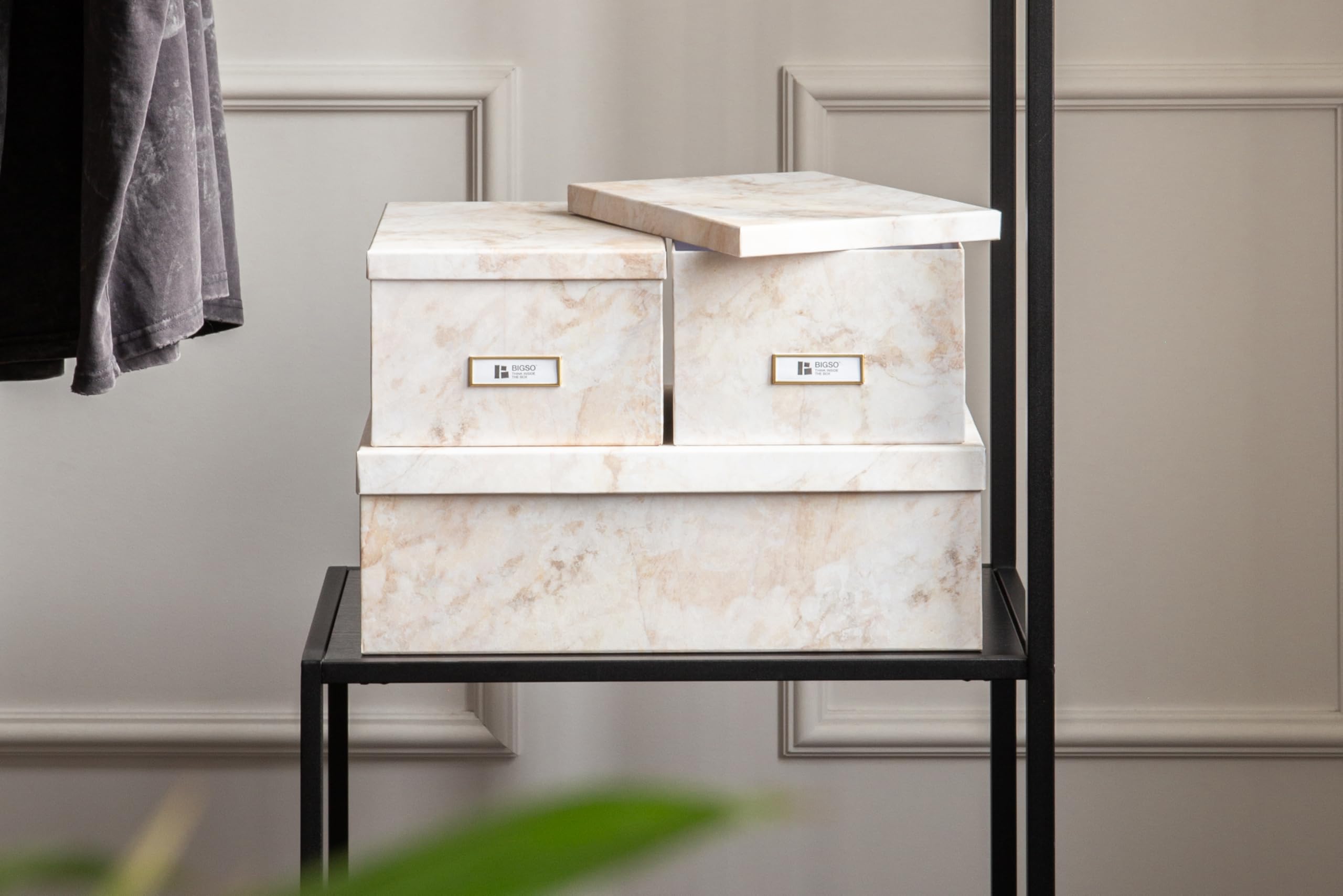 BIGSO INGE 3er-Set Aufbewahrungsboxen für das Schlaf-, Kinder-, Arbeits- oder Badezimmer – Ordnungsbox mit Deckel – Aufbewahrungskisten in Leinenoptik – beige