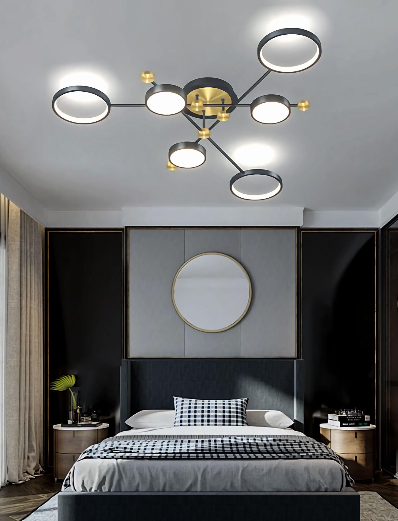 LED Ceiling Light, Dimmable pendant light with remote Ceiling Lamp for Living Room Creative Chandelier Metal Ceiling Light Flush Modern Lighting Fixtures for Bedroom Hallway Kitchen (Black, 6heads)