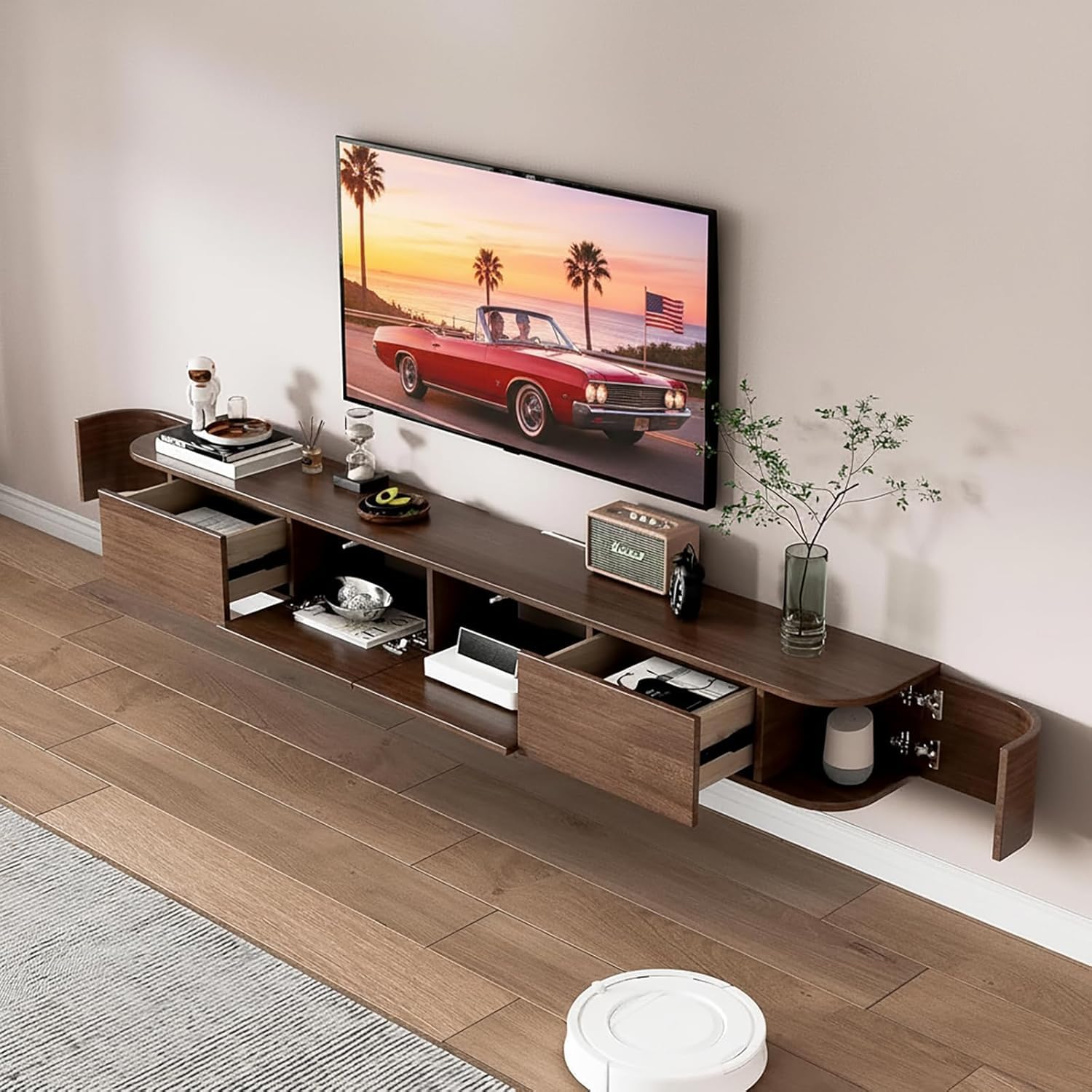 Szafka RTV z oświetleniem LED, Stojak na telewizor, Nowoczesna wisząca szafka RTV, Stojak RTV do salonu, Stół TV w, Szafka TV montowana na ścianie, Konsola multimedialna (Z diodą LED, 180cm)