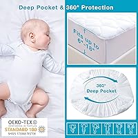 Vista 6 de Lunsing Soft Queen Waterproof Mattress Protector, Breathable Queen Size Mattress Pad Cover, 6-18 Inches Deep Pocket, White