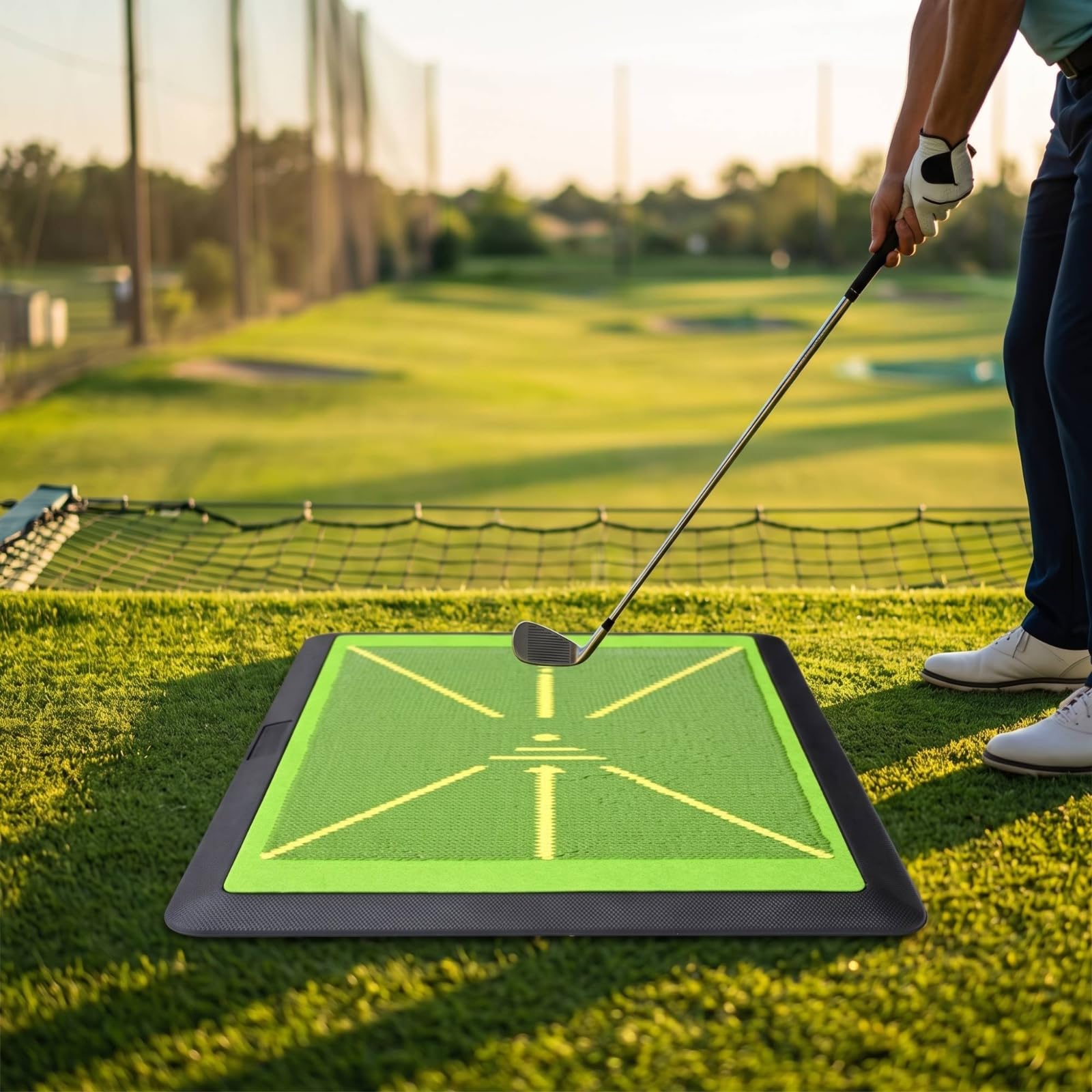 Tappetino da Golf Bicolore Attrezzatura, Tappetino In Velluto Verde Con Base Nera E Linee Di Traiettoria Nere