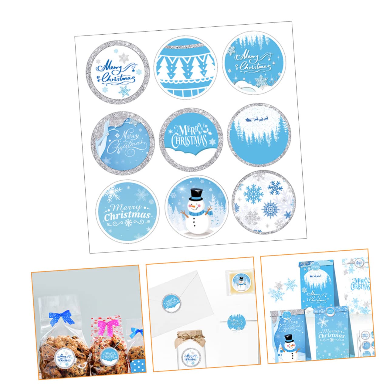 100 Fogli Adesivi natalizi adesivi per regali da forno con sigillo avvolgente stickers scrapbooking per pacchetti etichette adesive fai da te di tenuta Blue VILLCASE
