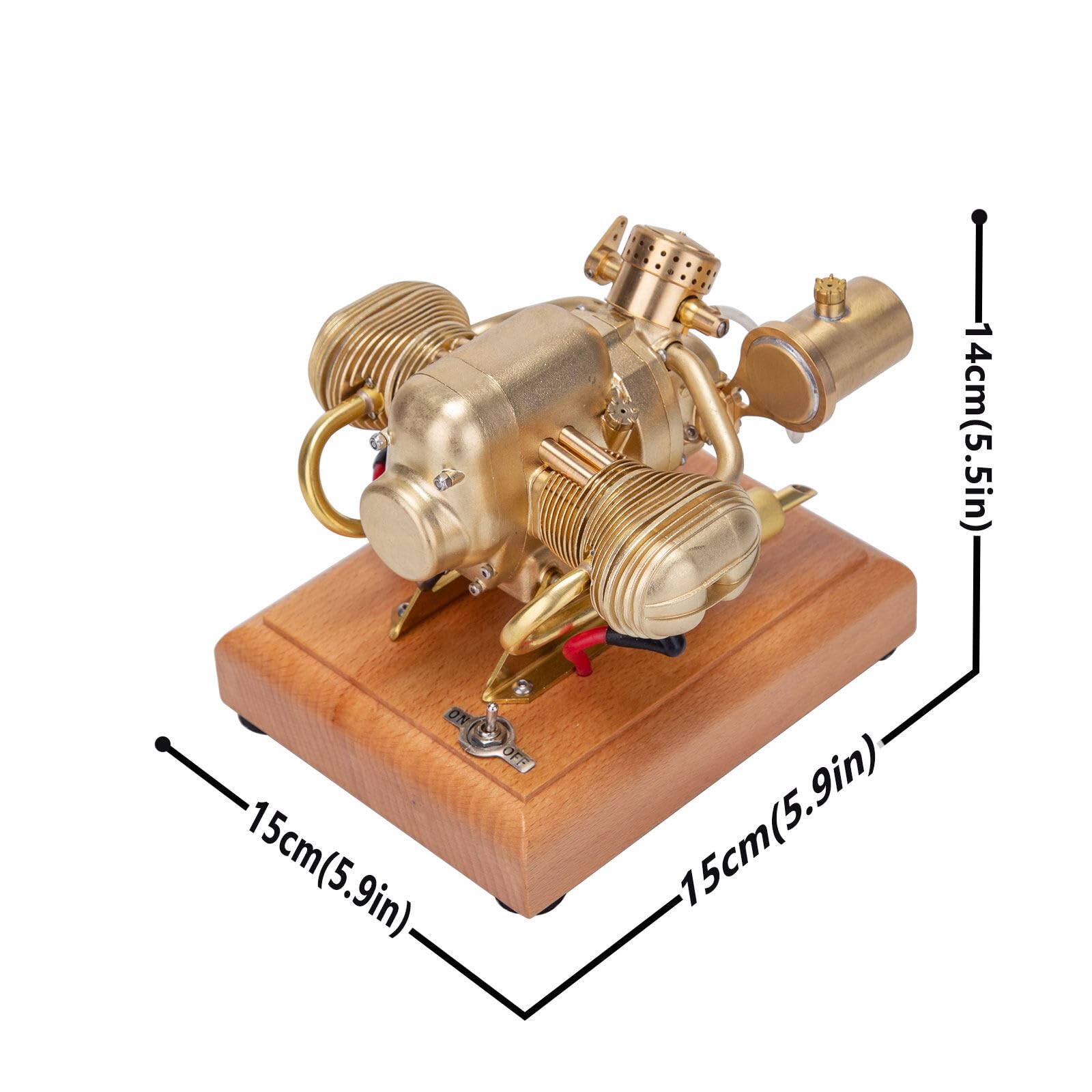 Joytopiaminds Dampfmaschinen-Modellbausatz, 3,2cc Mini Flach-Zweizylinder Viertakt-Benzinmotor für Motorradmodelle, Wissenschaftsexperimente Bildung und Display für Erwachsene