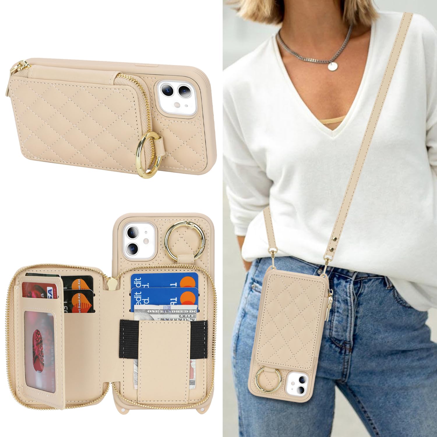 Crossbody Wallet Case for iPhone 11-White