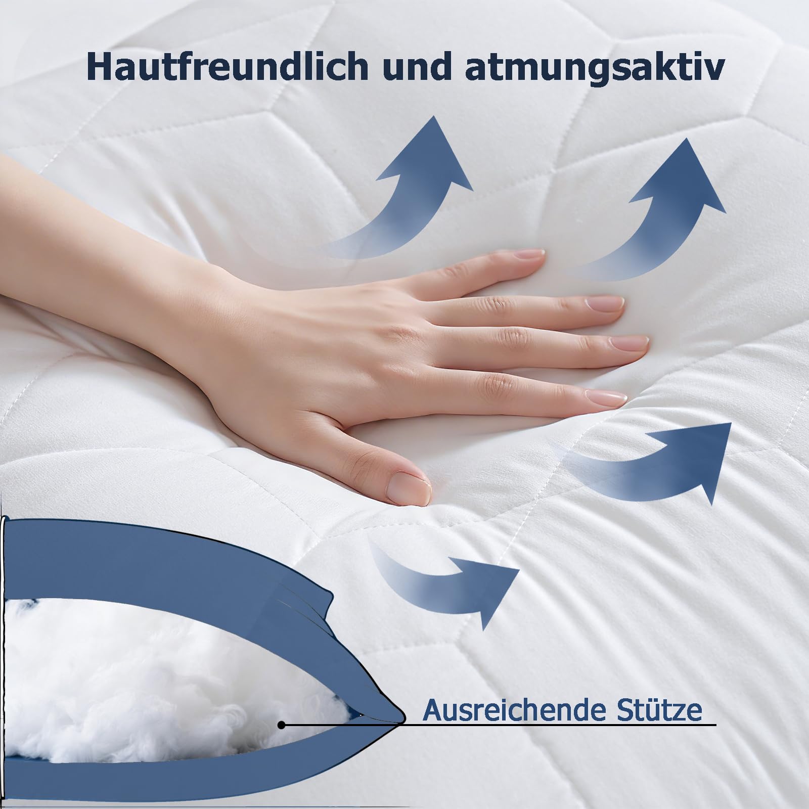 Kopfkissen 40x80 2er Set, Kissen mit Reißverschluss & Höhenverstellbar, Seiten-,Rücken-& Bauchschläfer Atmungsaktiv & Waschbar, Oeko-TEX Geprüft, für Allergiker, Schlafkissen für Bett & Sofa