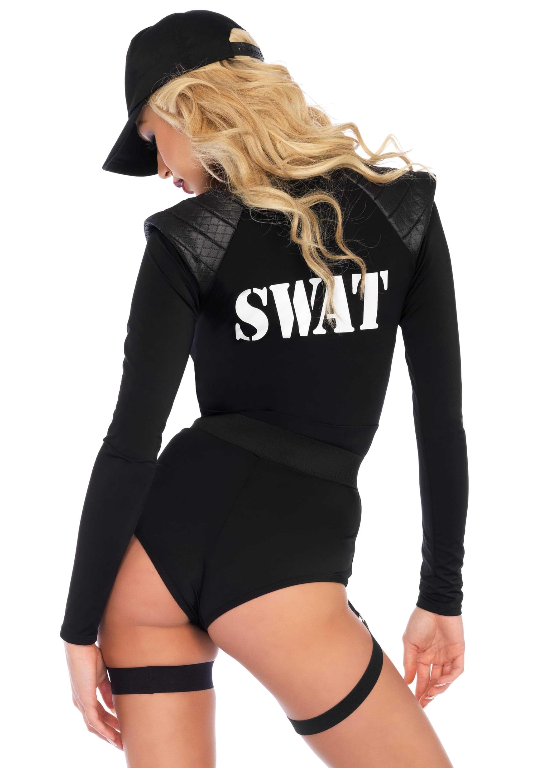 Leg Avenue 86683-00103 5 szt. Team Babe, body, pasek, podwiązka na nogi, zabawka Walkie Talkie i kapelusz, duże, czarne kostiumy dla dorosłych, wiele