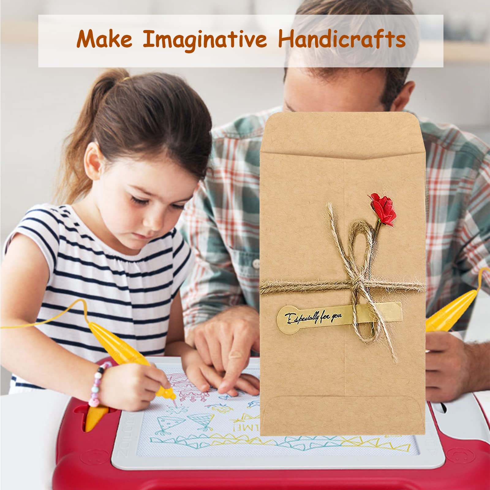 Zydiwo 100 Piezas Bolsas Papel Kraft Sobres Marrones Pequeños Bolsitas de Semillas Mini Sobre Vintage para Monedas Caramelo Joyas Con Cinta de Doble Cara (6x18cm)