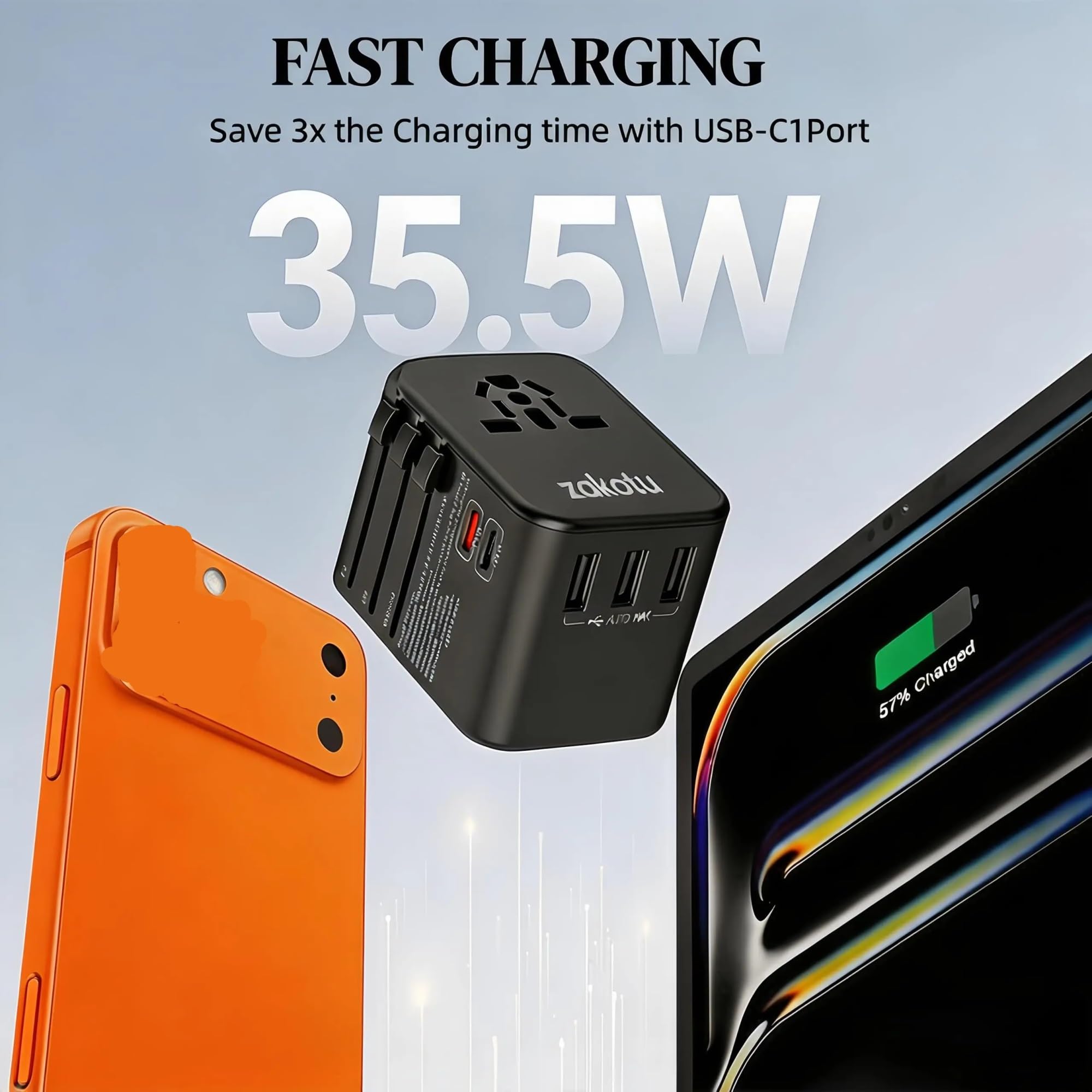 35,5 W PD QC3.0 6-in-1 Universal-Reiseadapter 1 AC 5 USB-Anschlüsse Internationaler Stecker for US UK EU AU