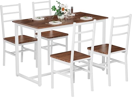 Miniatura 2 de Dining Table Set for 4, Wood Kitchen Table Chairs Set, Space Saving Design, 5 Dinette Set for Small Place, Kitchen, Dining Room, Restaurant