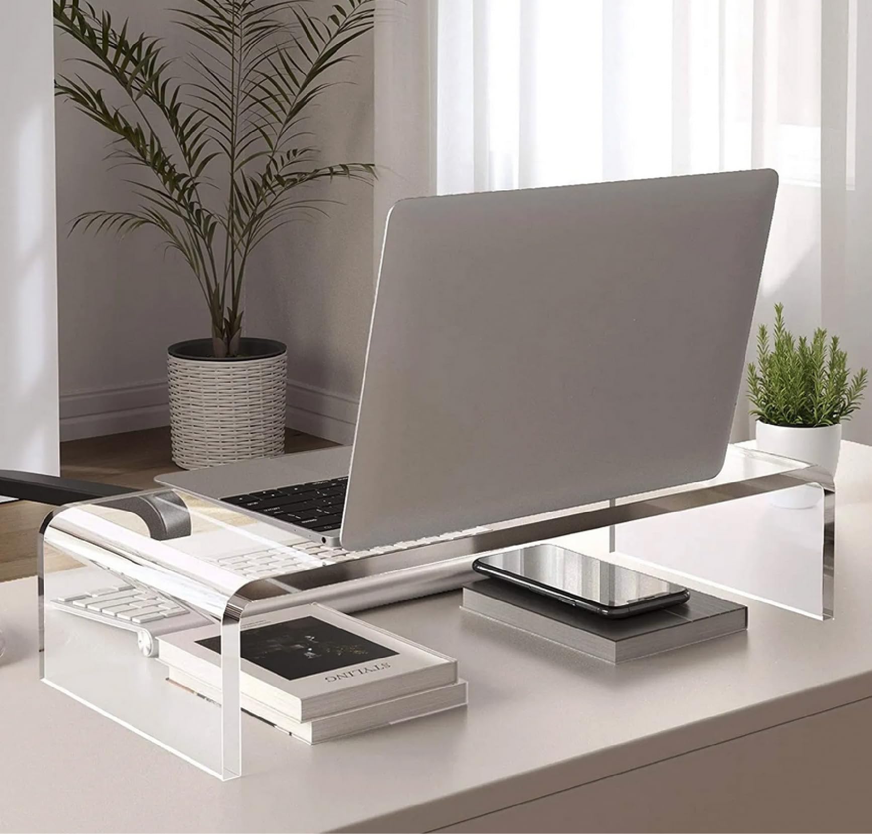 Genérico Soporte Elevador de metacrilato 8mm transparente para monitor, expositor metacrilato, figuras pop, maquillaje, perfumes, pintauñas, colecciones, ect... (55 x 45 x 15)