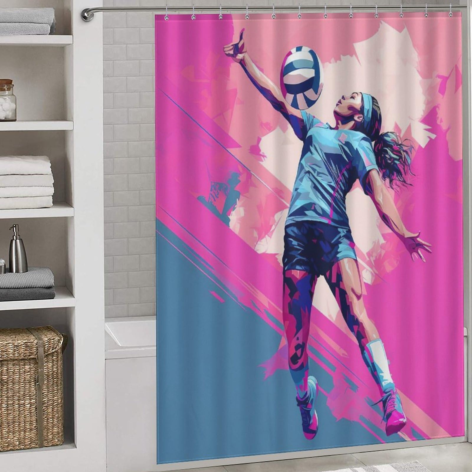 Rideau de douche volley-ball en tissu imperméable et lavable pour salle de bain 168x183 cm
