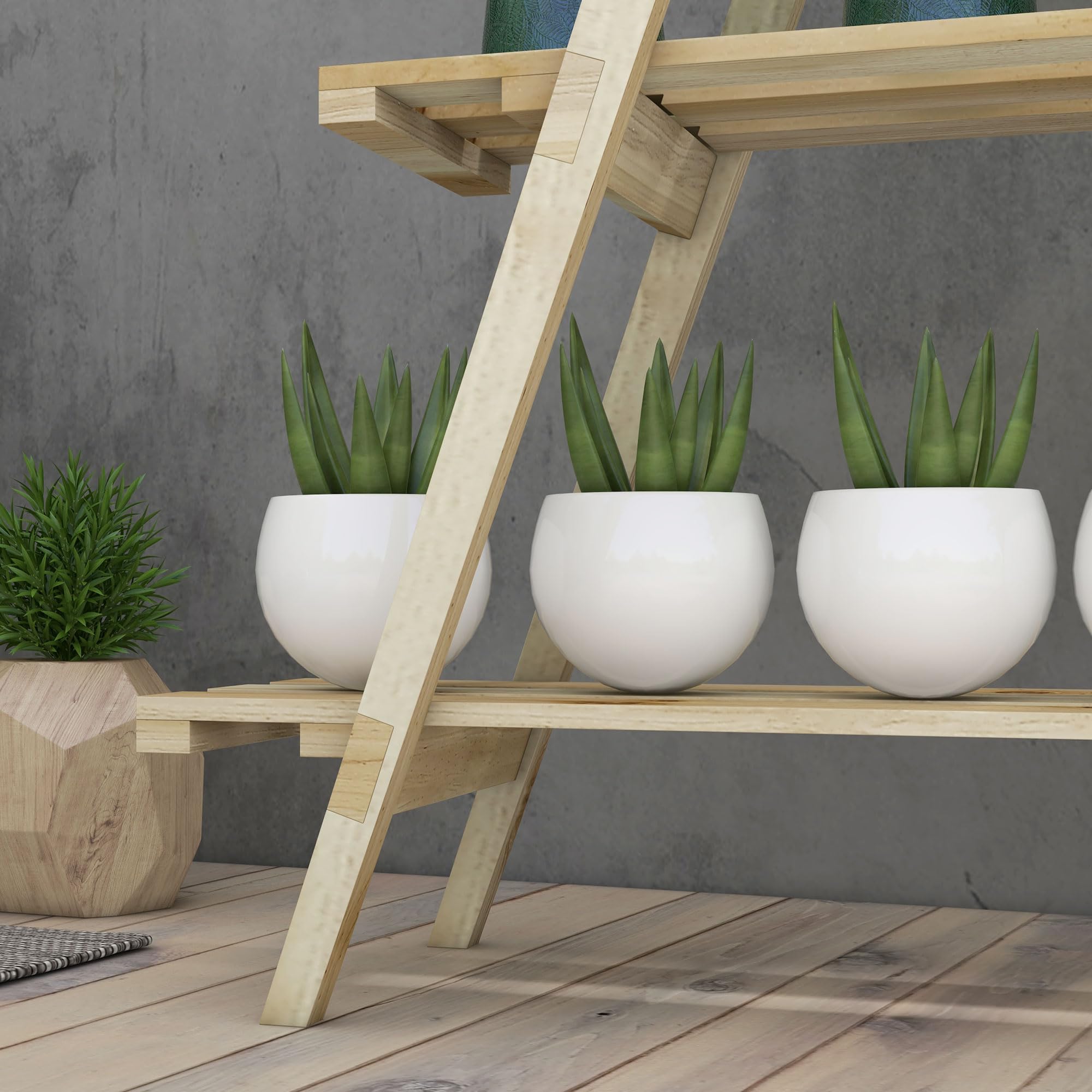 Outsunny Scaffale Porta Piante Verticale a Doghe 100x36x112 cm Color Legno | 3 Livelli Pieghevole, Fioriera in Legno di Abete, per Esterni
