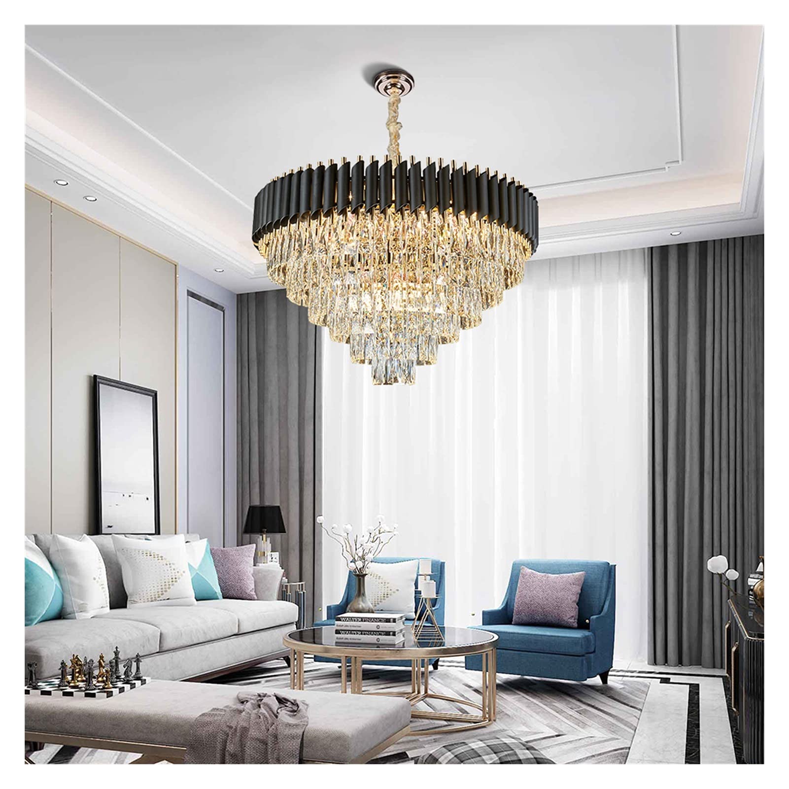 LED Modern Chandelier Lamp Living Room Luxury Black Metal Led Pendant Lights Modern K9 Crystal Led Hanging Lamp