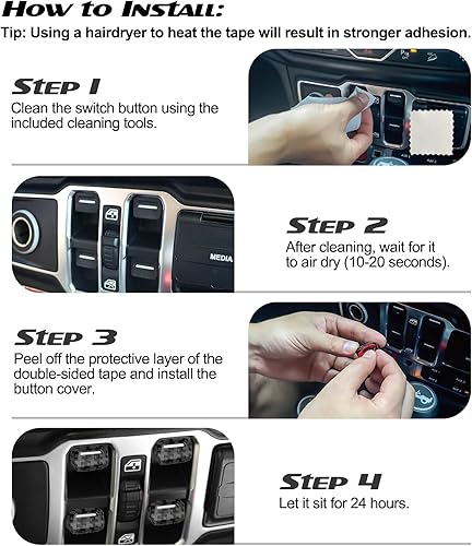 Miniatura 28 de 4 fundas de botón para interruptor de ventana mejoradas compatibles con Jeep Wrangler JL JLU 2018-2025 y Gladiator JT 2020 2021 2022 2023 2024 2025