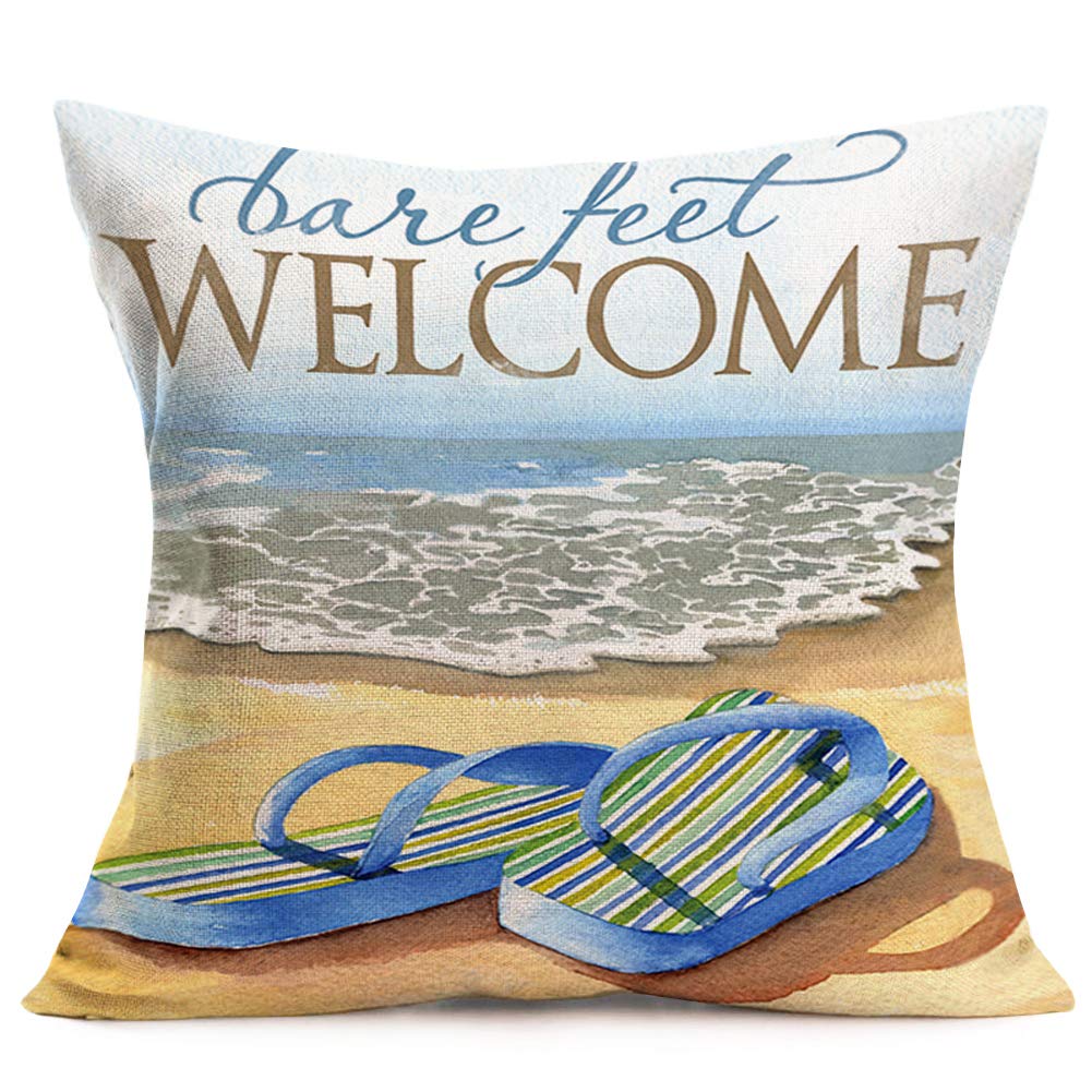 Smilyard Coastal Decor Throw Pillow Covers Ocean Beach Theme FlipFlops Pillow Cover