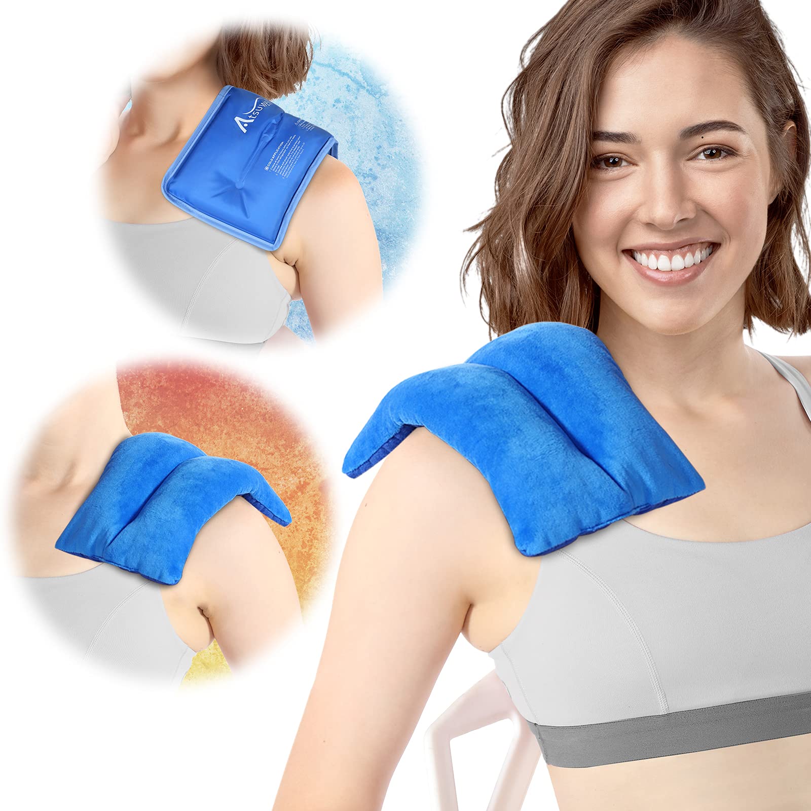 Atsuwell Microwave Heating Pad with Bonus Reusable Gel Ice Pack for Injury, 11x6" Small Moist