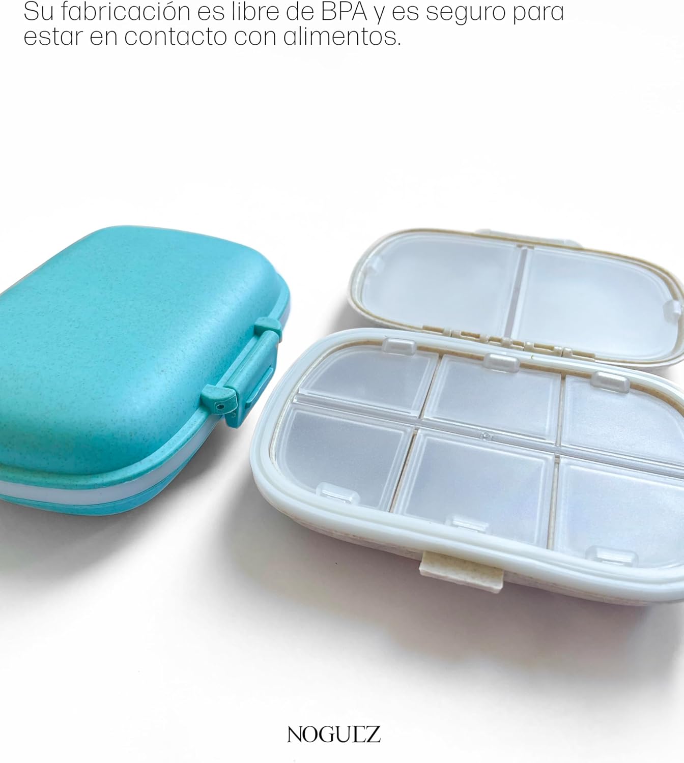 Noguez Medication Pill Box, Pill Organizer, Portable Pill Box with 8 Departments, Weekly Pill Box, Medication Organizer, Pill Organizer (8 Departments, Beige & Pink)