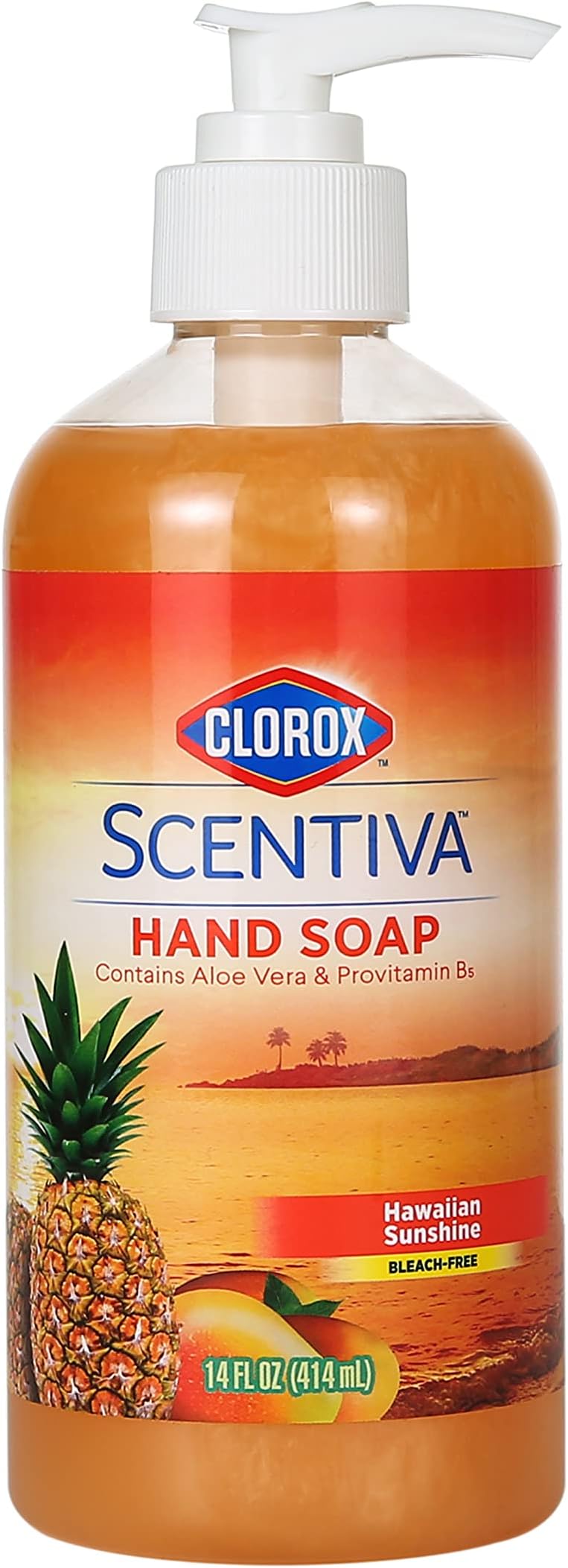 Clorox Scentiva Liquid Hand Soap, Hawaiian Sunshine Scent - Bleach-Free Scented Hand Wash with Aloe Vera and Provitamin B5 for Kitchen and Bathroom Use Daily, 14 Fl Oz
