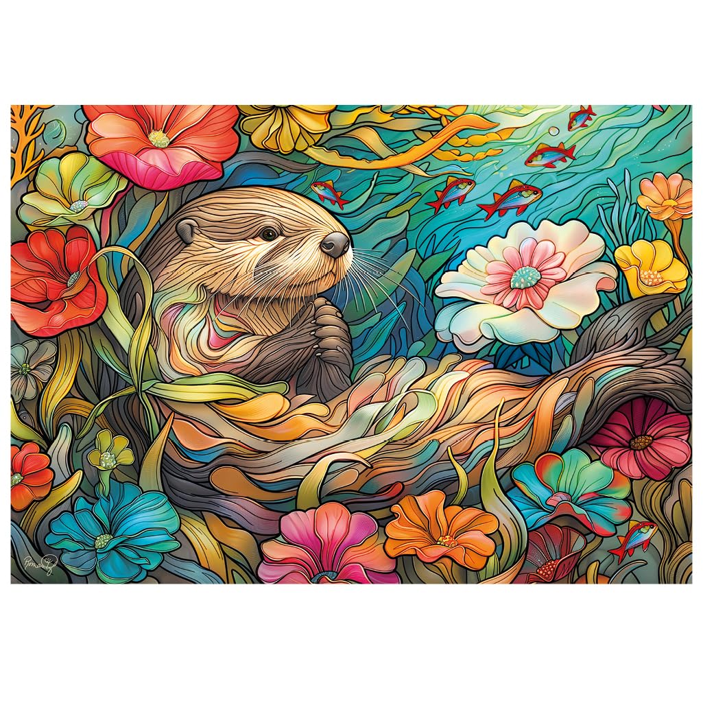 Wentworth Wooden Puzzles Otter Oasis – Puzzle 250 pièces pour adultes, pièces irrégulières sur le thème de la forme libre, design de la faune RomatzArt pour les amoureux des animaux – Bois provenant