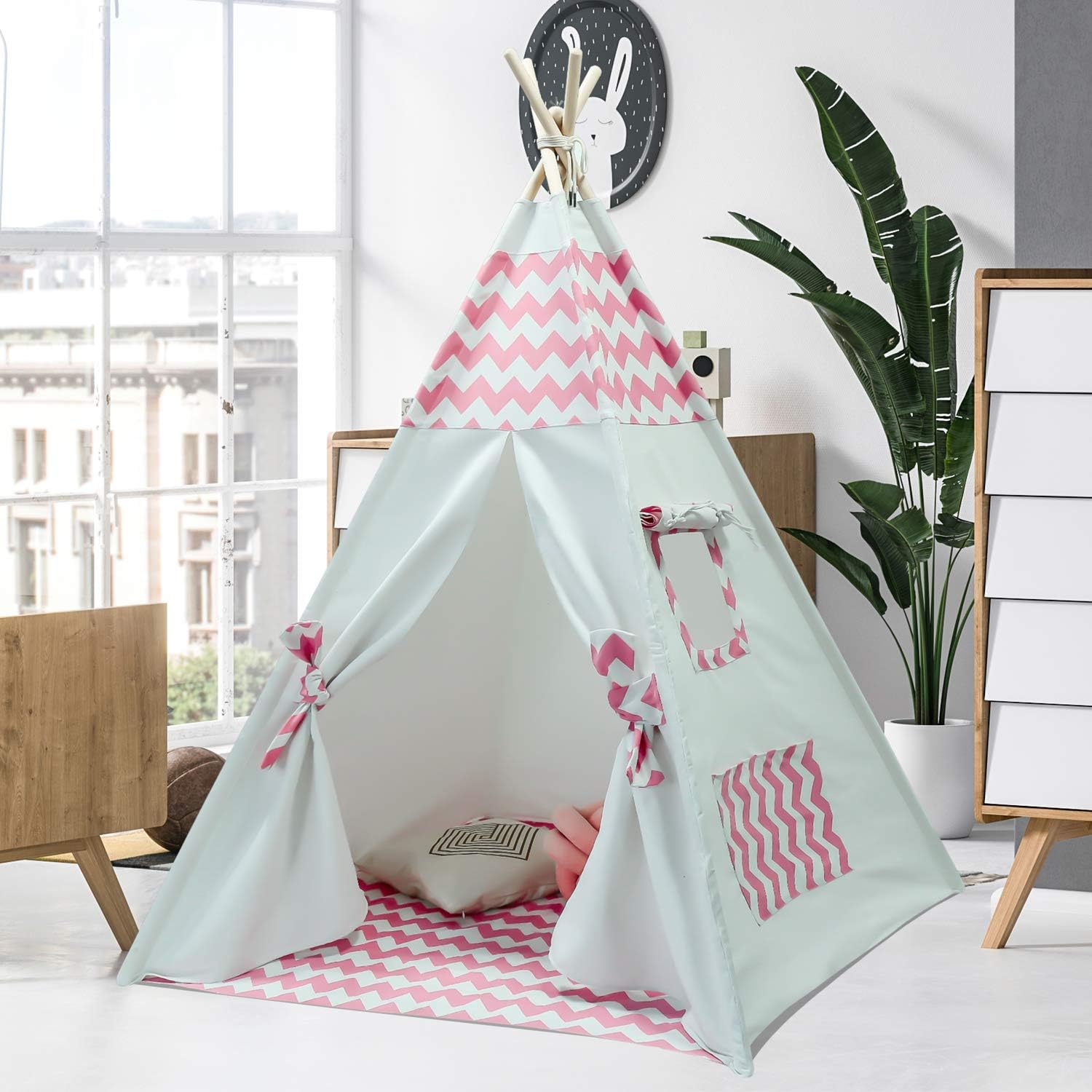 Kids Teepee Tent - Indoor Play Teepee for Girls - Pink Chevron