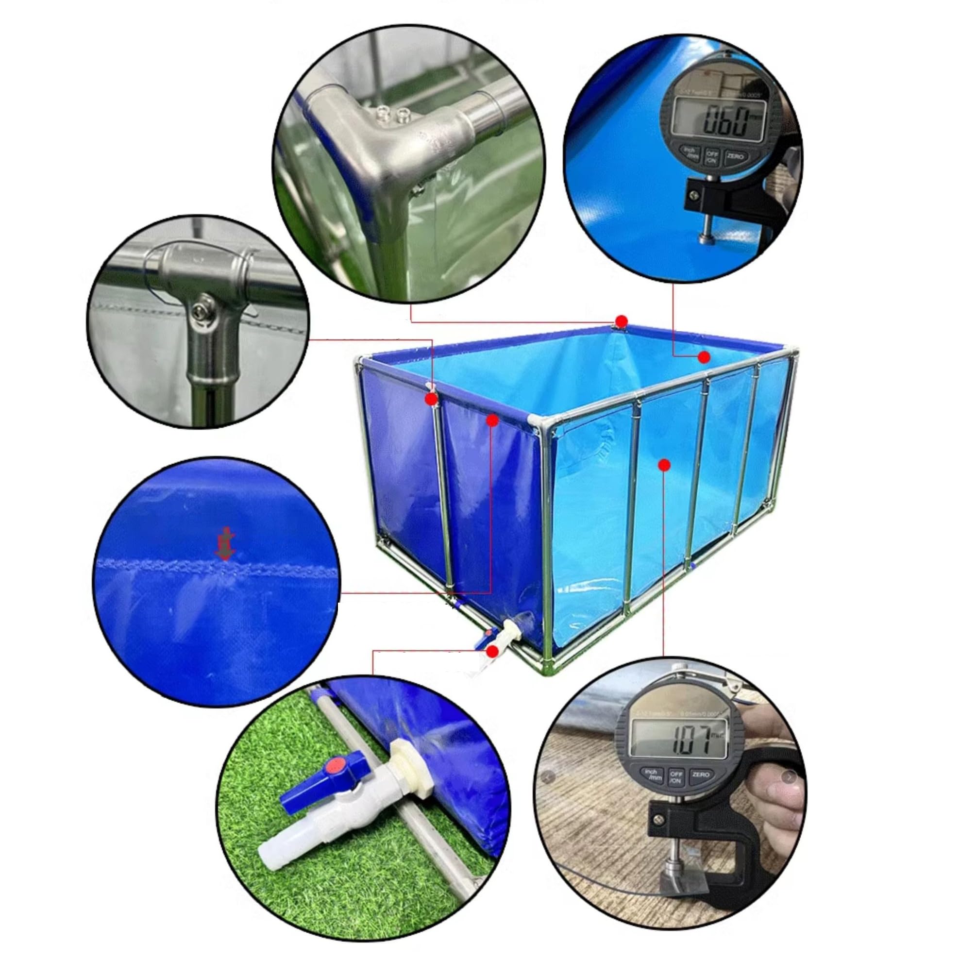 Acuario Grande de Interior Independiente con Revestimiento de Lona de PVC y Estructura de Acero, Ideal para la cría de Peces y Tortugas (100 x 65 x 61 cm). Tanque Resistente y Espacioso para